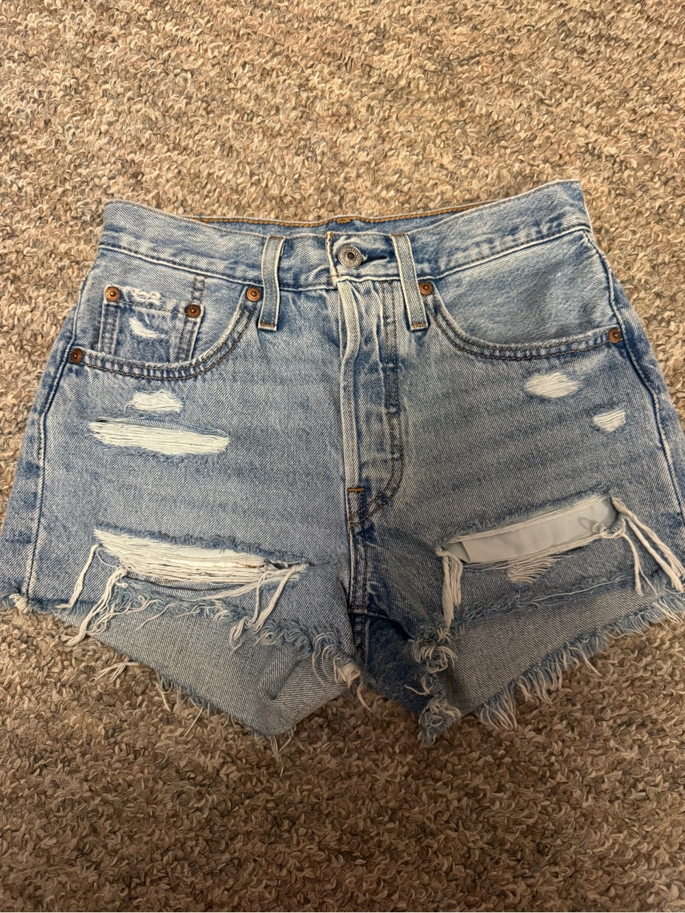 Levi's 501 Light Blue Distressed Cutoff Denim Shorts